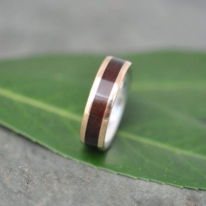 Comfort Fit Yellow Gold and Silver Wood Ring Lados Nacascolo, Eco friendly Gold Wood Wedding Band, 14k Gold Wooden Ring, Recycled Gold Ring