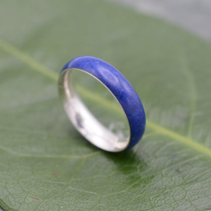 Mens white gold wedding ring featuring natural lapis lazuli blue stone