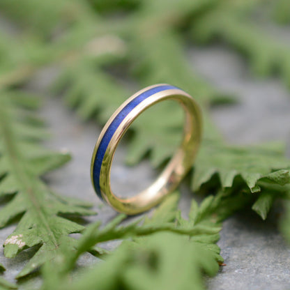 Eco-friendly lapis lazuli ring with recycled 14k yellow gold