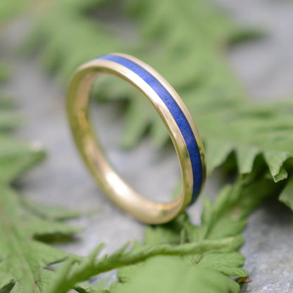 Sustainable lapis lazuli wedding ring with yellow gold, made to order