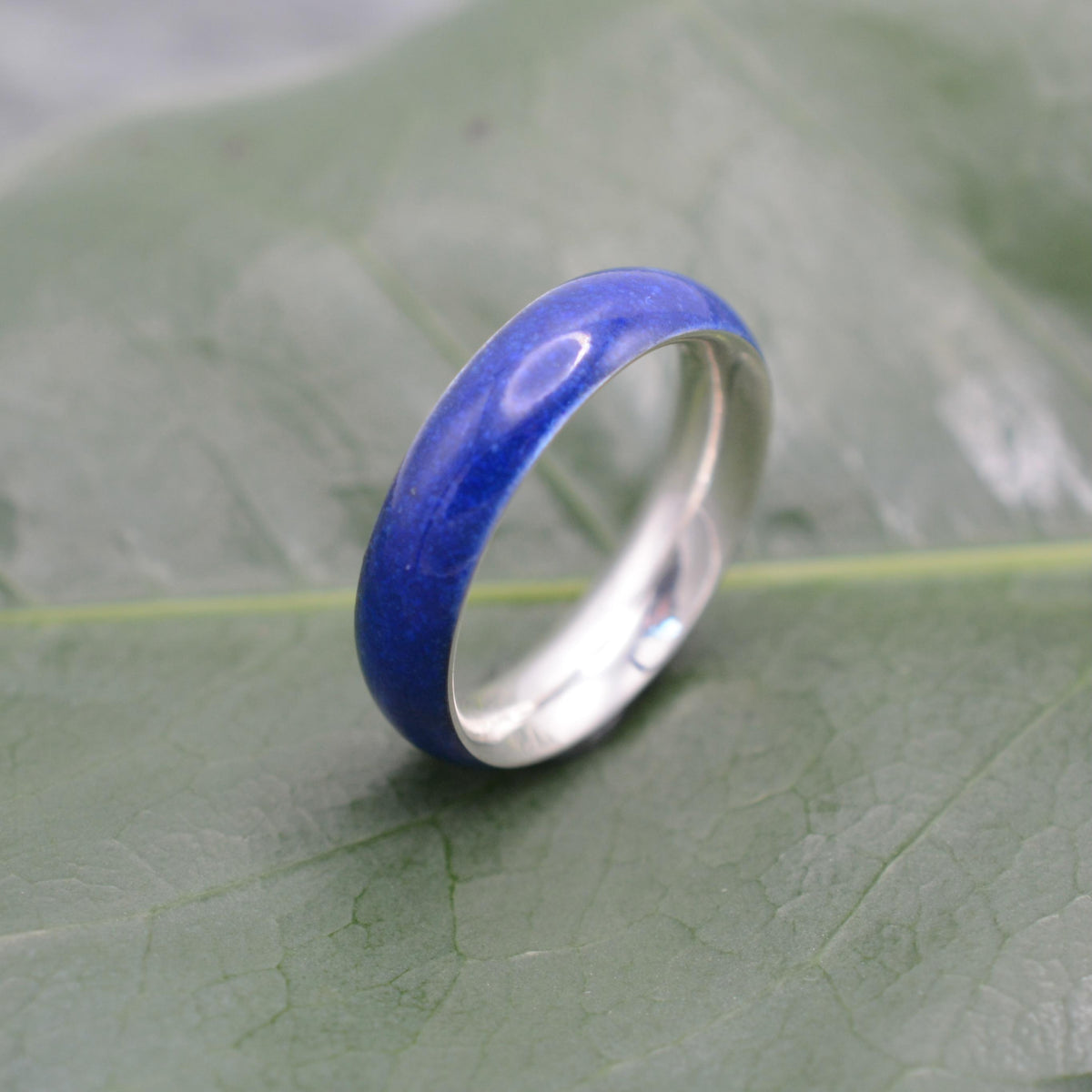 Custom lapis lazuli and silver wedding band, made to order