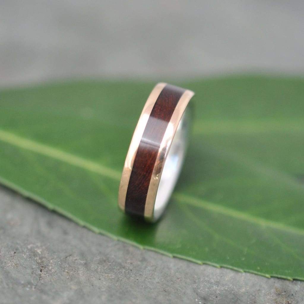 Comfort Fit Yellow Gold and Silver Wood Ring Lados Nacascolo, Eco friendly Gold Wood Wedding Band, 14k Gold Wooden Ring, Recycled Gold Ring