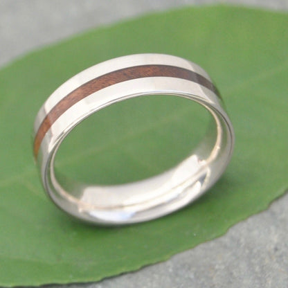 Centro Nacascolo Wood Ring, handmade in Louisville KY, featuring nacascolo wood inlay and sterling silver edges, custom and made-to-order.
