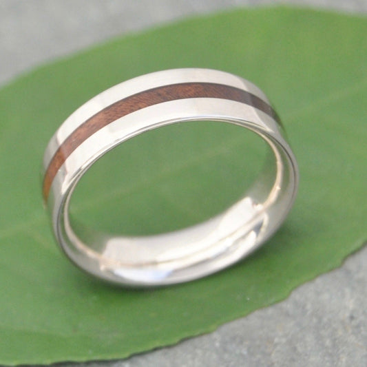 Centro Nacascolo Wood Ring, handmade in Louisville KY, featuring nacascolo wood inlay and sterling silver edges, custom and made-to-order.