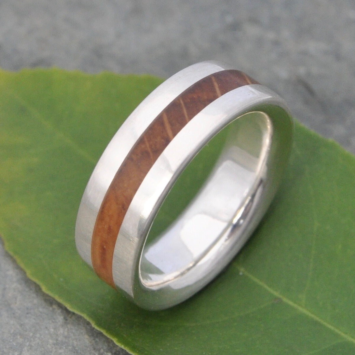 Sustainable bourbon barrel ring with recycled silver, made to order