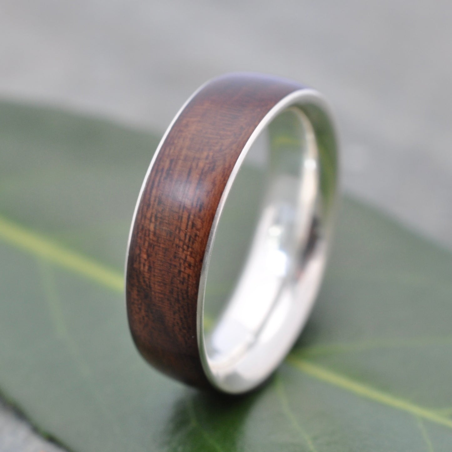 comfort fit wood wedding ring made to order with solid white gold
