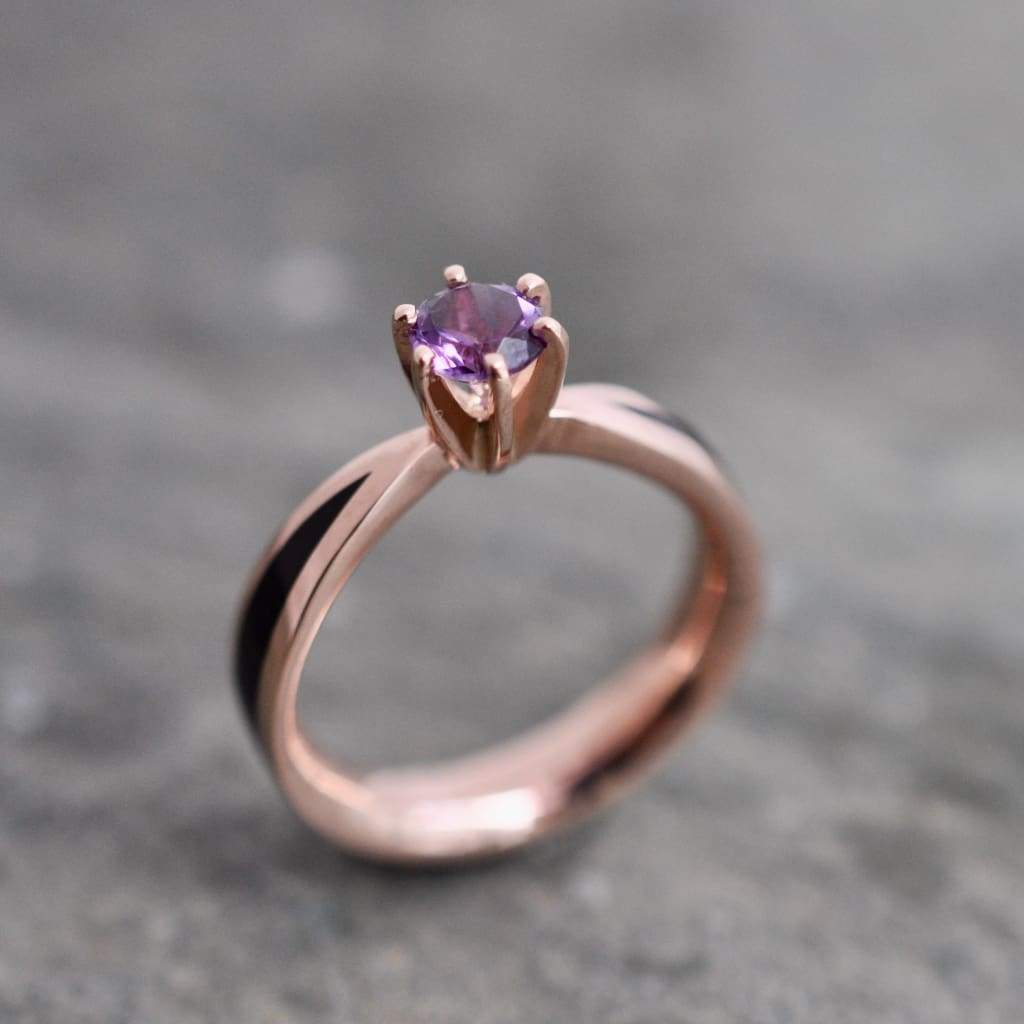 Amethyst Solitaire Wood Ring, Wood Diamond Gold Engagement Ring, Diamond Gold Wood Ring, Wedding Ring, Engagement Ring