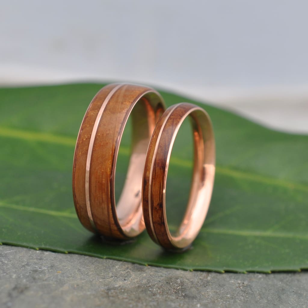 Asi Bourbon Barrel Wood Rose Gold Wedding Ring Rose Gold Wood Rings