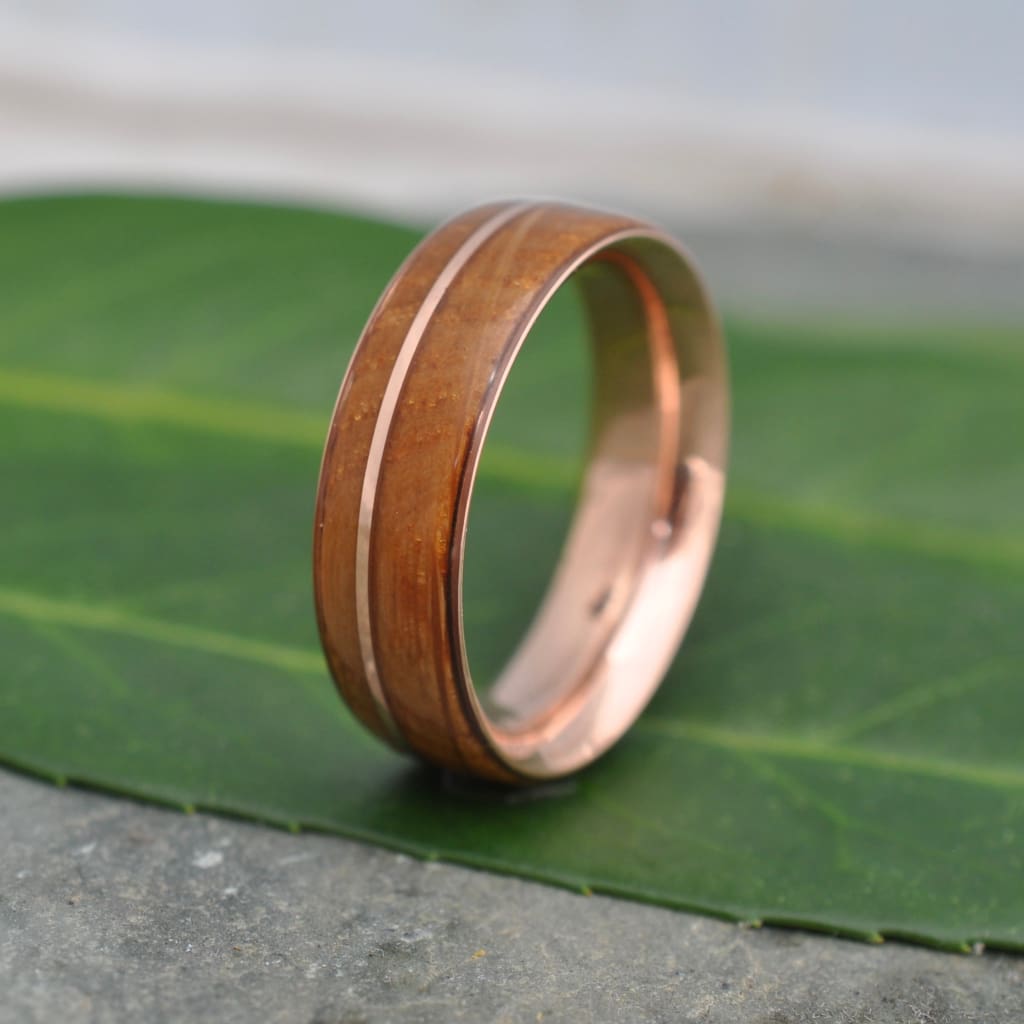 Asi Bourbon Barrel Wood Rose Gold Wedding Ring Rose Gold Wood Rings