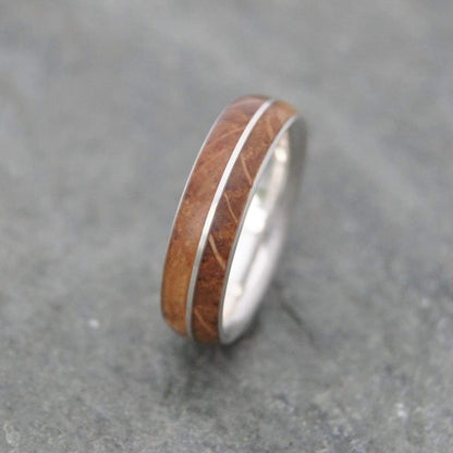 White Gold Bourbon Barrel Wedding Band, Recycled 14K Gold Asi - Naturaleza Organic Jewelry & Wood Rings