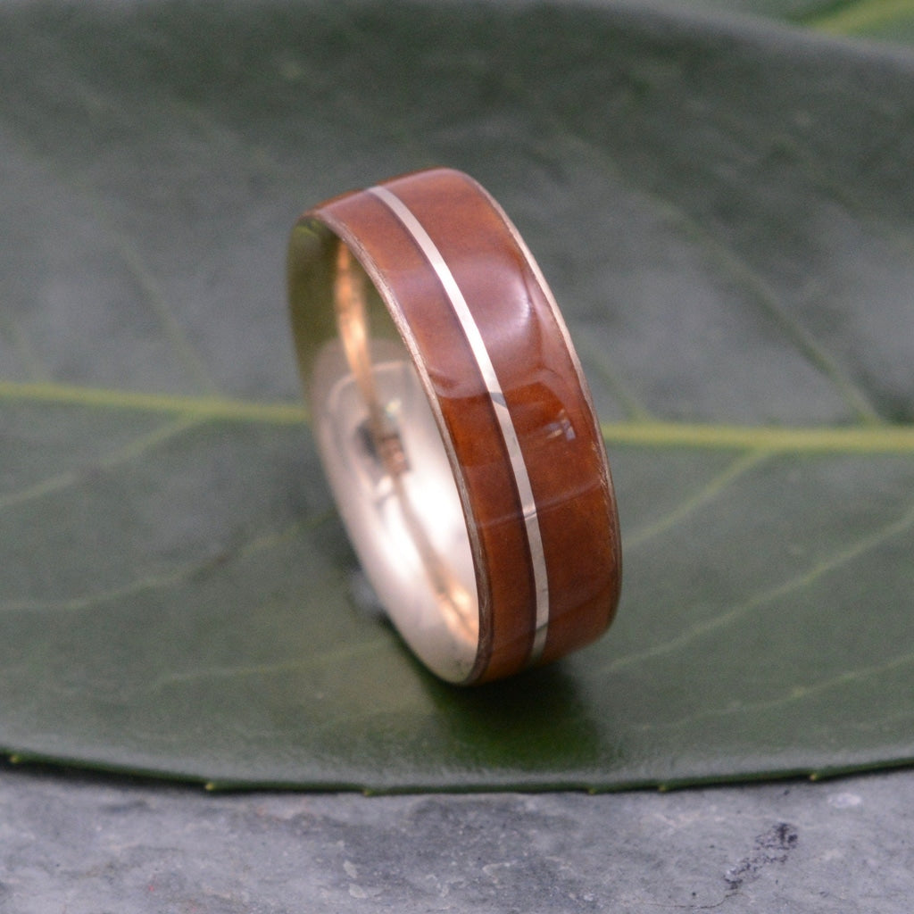 Yellow Gold Wood Wedding Band Asi Guayacán Wood Ring Recycled Gold Wood Ring Mens Wooden Ring Comfort Fit Wood Ring