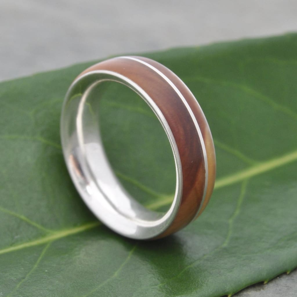 Lignum Vitae Wood Wedding Ring, Asi Guayacan Wood Ring, Wooden Wedding Band, Comfort Fit Ring, Unique Wood Wedding Ring. Silver and Wood