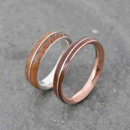 Rose Gold Wood Wedding Band, Rose Gold Wood Ring, Rose Gold Wood Inlay Ring, Mens Wooden Ring, Wooden Wedding Band, Comfort Fit Wood Ring - Naturaleza Organic Jewelry & Wood Rings