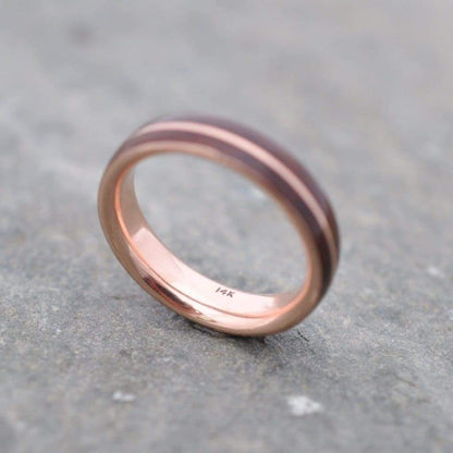 Rose Gold Wood Wedding Band, Rose Gold Wood Ring, Rose Gold Wood Inlay Ring, Mens Wooden Ring, Wooden Wedding Band, Comfort Fit Wood Ring - Naturaleza Organic Jewelry & Wood Rings