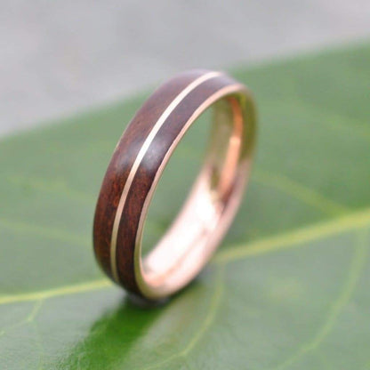 Rose Gold Wood Wedding Band, Rose Gold Wood Ring, Rose Gold Wood Inlay Ring, Mens Wooden Ring, Wooden Wedding Band, Comfort Fit Wood Ring - Naturaleza Organic Jewelry & Wood Rings