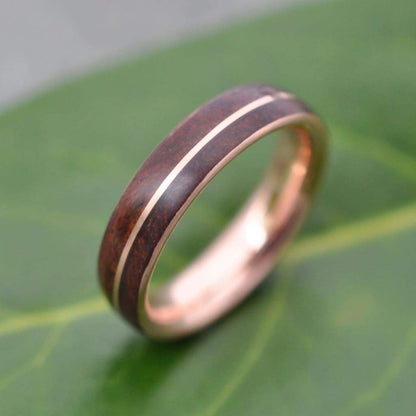 Rose Gold Wood Wedding Band, Rose Gold Wood Ring, Rose Gold Wood Inlay Ring, Mens Wooden Ring, Wooden Wedding Band, Comfort Fit Wood Ring - Naturaleza Organic Jewelry & Wood Rings