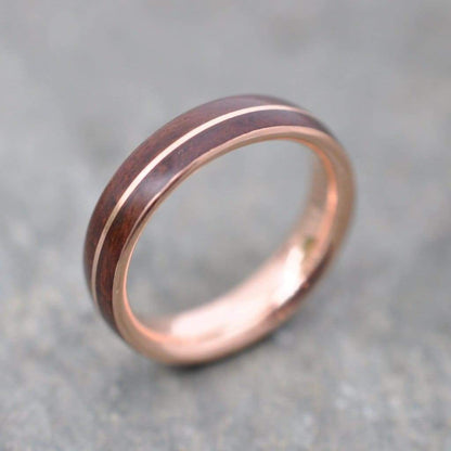 Rose Gold Wood Wedding Band, Rose Gold Wood Ring, Rose Gold Wood Inlay Ring, Mens Wooden Ring, Wooden Wedding Band, Comfort Fit Wood Ring - Naturaleza Organic Jewelry & Wood Rings