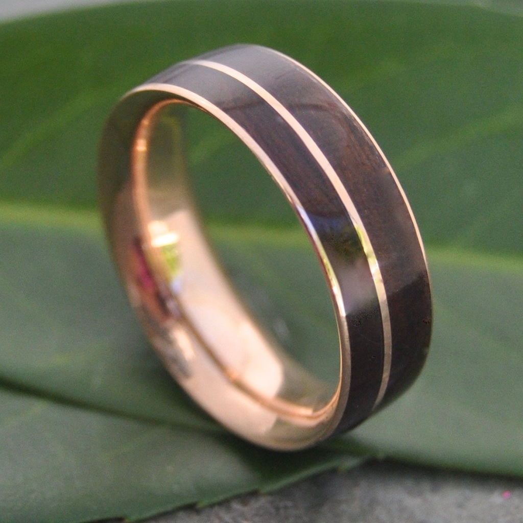 Rose Gold Wood Wedding Band Asi Rose Gold Wood Ring Recycled Rose Gold Wood Ring Mens Wooden Ring Comfort Fit Wood Ring