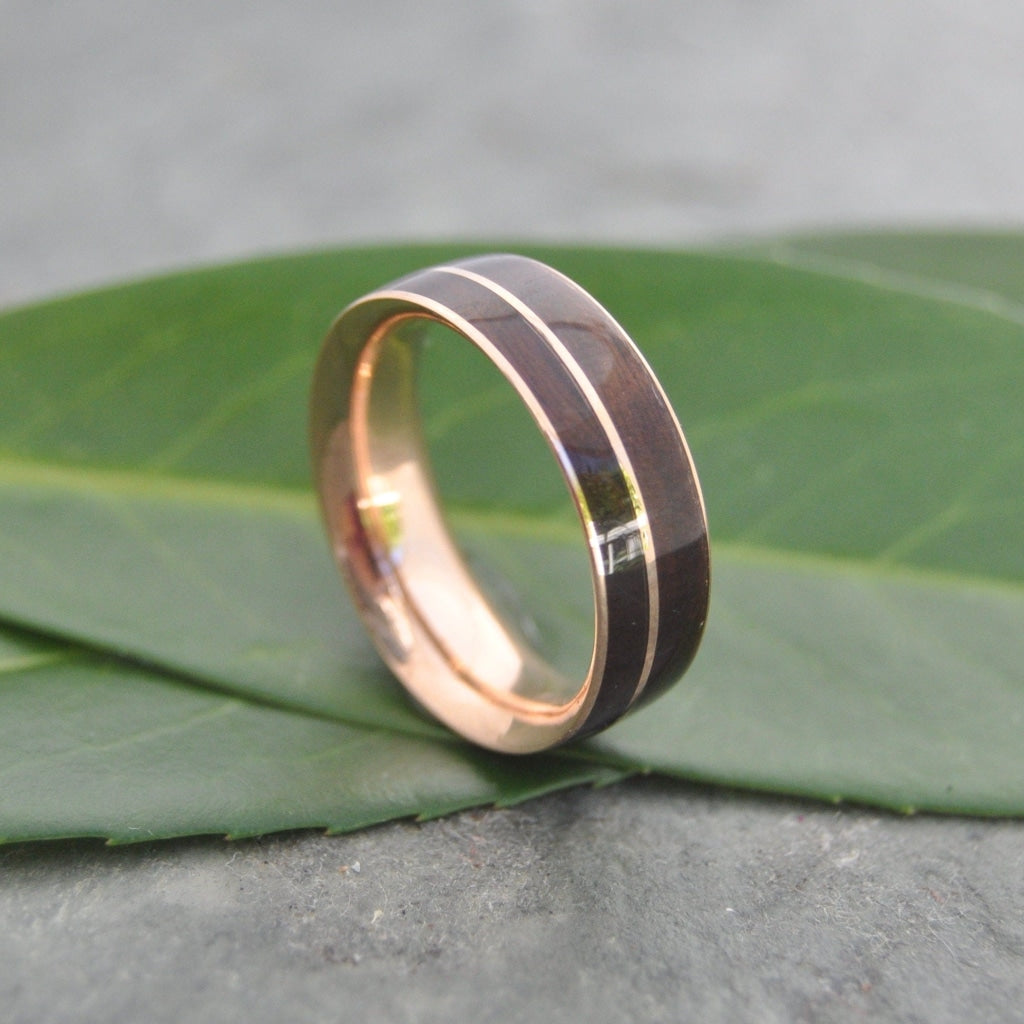 Rose Gold Wood Wedding Band Asi Rose Gold Wood Ring Recycled Rose Gold Wood Ring Mens Wooden Ring Comfort Fit Wood Ring