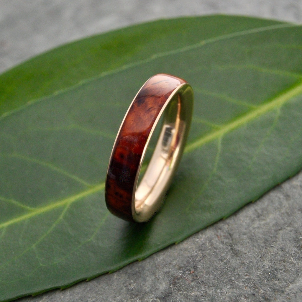 Siempre Ñambaro Yellow Gold Wedding Band Mens Gold Wood Wedding Band Gold Wood Wedding Ring Wooden Ring Cocobolo Gold Ring
