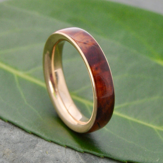 Wood and Yellow Gold Wedding Band with Cocobolo and 14k recycled yellow gold - Siempre