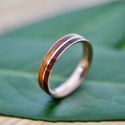 Yellow Gold Wood Wedding Band Asi Ñambaro Wood Ring Cocobolo Recycled Gold Wood Ring Mens Wooden Ring Comfort Fit Wood Ring