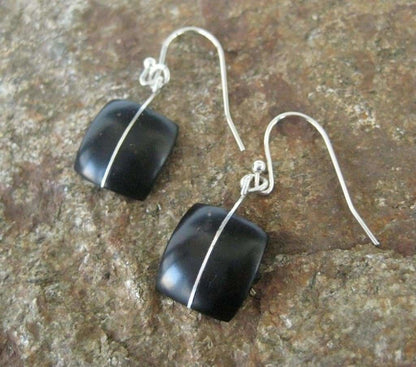 Cuadrado - square organic coyol earrings with silver inlay - Naturaleza Organic Jewelry & Wood Rings
