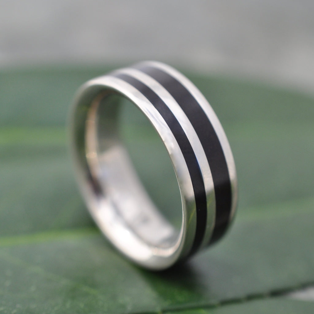 Rayo de Luz Coyol Wood White Gold Wedding Ring White Gold Inlay Wood Wedding Band Mens White Gold Wedding Band Black Wood Ring