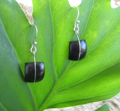 Cuadrado - square organic coyol earrings with silver inlay - Naturaleza Organic Jewelry & Wood Rings