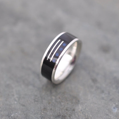 Lapis lazuli and coyol seed ring with Mayan numeral symbols and silver