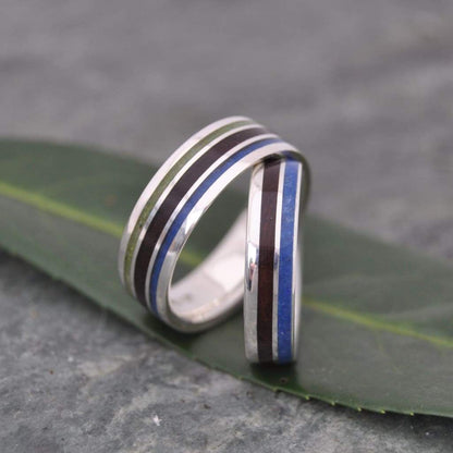 Custom stone and wood ring with lapis lazuli and jade, made to order