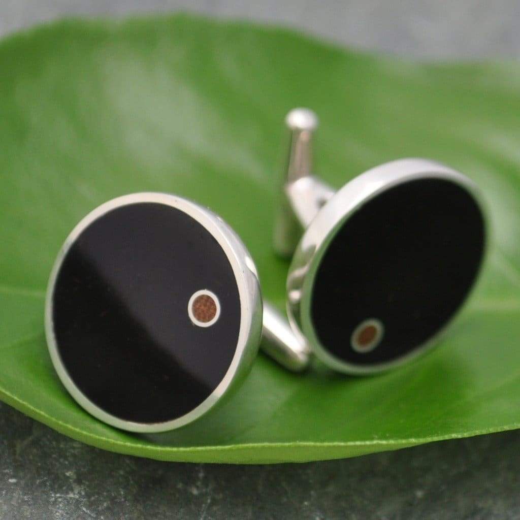 Punto - Wood Cufflinks Coyol with Moran Wood Circle Inlay - Naturaleza Organic Jewelry & Wood Rings