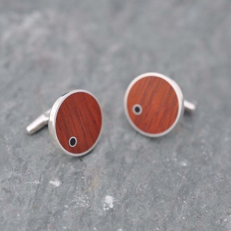 Punto Rosewood Cufflinks with Coyol Circle Inlay - Naturaleza Organic Jewelry & Wood Rings