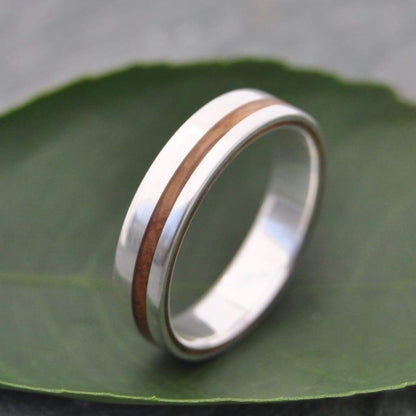Equinox Bourbon Barrel Oak Wood Ring with Recycled Silver - Naturaleza Organic Jewelry & Wood Rings