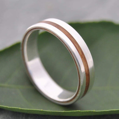 Equinox Bourbon Barrel Oak Wood Ring with Recycled Silver - Naturaleza Organic Jewelry & Wood Rings