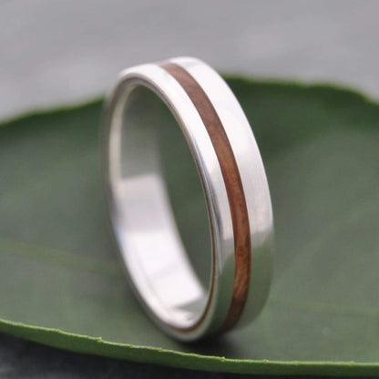 Equinox Bourbon Barrel Oak Wood Ring with Recycled Silver - Naturaleza Organic Jewelry & Wood Rings