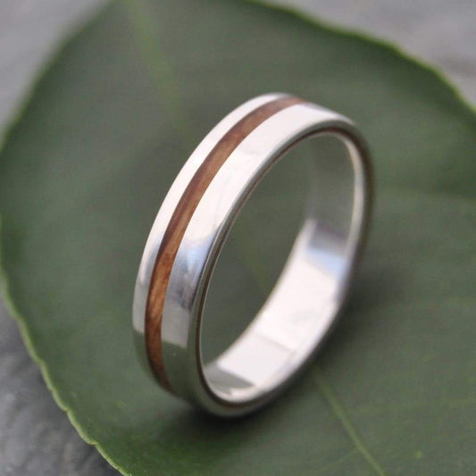 Equinox Bourbon Barrel Oak Wood Ring with Recycled Silver - Naturaleza Organic Jewelry & Wood Rings