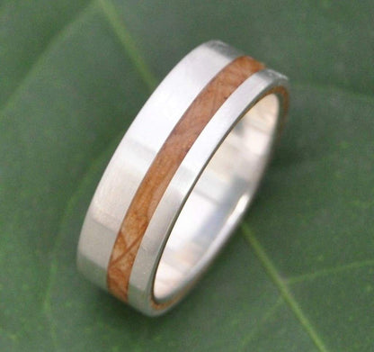Equinox Bourbon Barrel Oak Wood Ring with Recycled Silver, Whiskey Barrel Ring - Naturaleza Organic Jewelry & Wood Rings