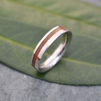 Equinox White Gold Comfort Fit Bourbon Barrel Wood Ring - Naturaleza Organic Jewelry & Wood Rings