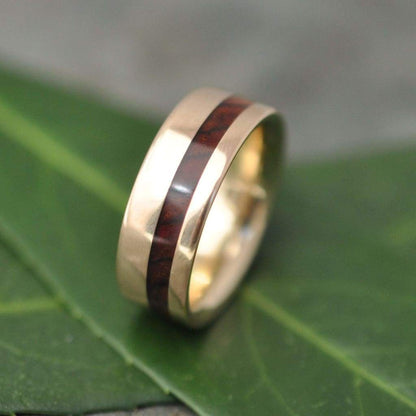 Cocobolo Gold Wood Wedding Ring Comfort Fit, Gold Wood Wedding Ring, Mens Wood Wedding Ring, Wood and Gold Inlay Ring