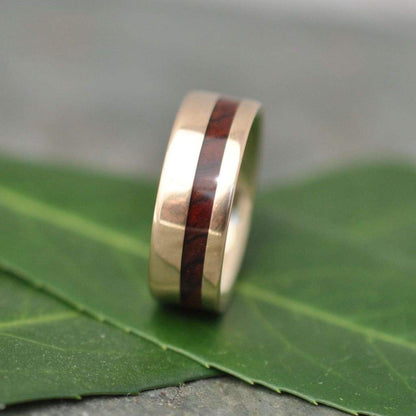 Cocobolo Gold Wood Wedding Ring Comfort Fit, Gold Wood Wedding Ring, Mens Wood Wedding Ring, Wood and Gold Inlay Ring