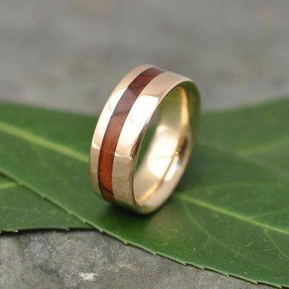 Cocobolo Gold Wood Wedding Ring Comfort Fit, Gold Wood Wedding Ring, Mens Wood Wedding Ring, Wood and Gold Inlay Ring