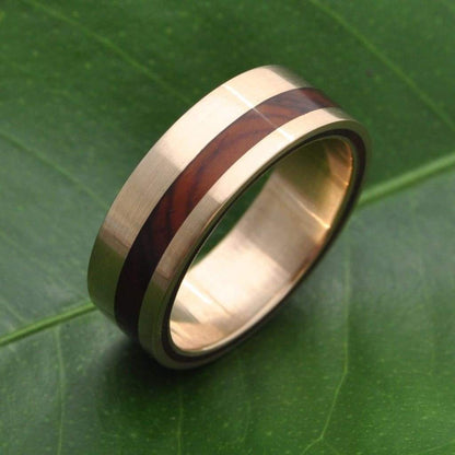 Yellow Gold Equinox Ñambaro Cocobolo Wood Ring, 14k Recycled Gold - Naturaleza Organic Jewelry & Wood Rings