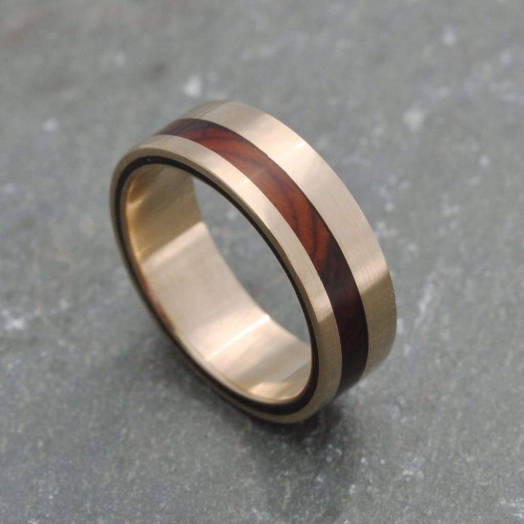 Yellow Gold Equinox Ñambaro Cocobolo Wood Ring, 14k Recycled Gold - Naturaleza Organic Jewelry & Wood Rings