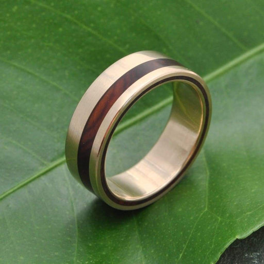 Yellow Gold Equinox Ñambaro Cocobolo Wood Ring, 14k Recycled Gold - Naturaleza Organic Jewelry & Wood Rings