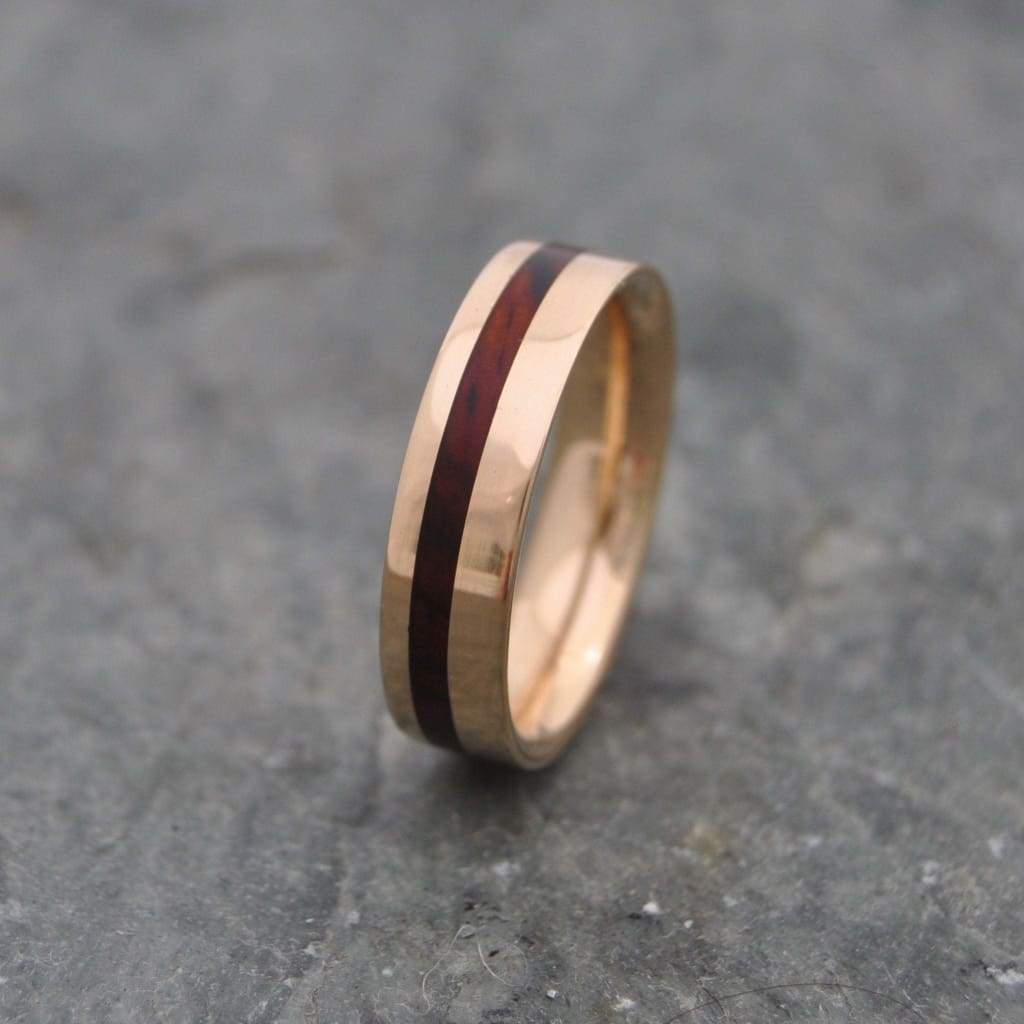 Yellow Gold Equinox Cocobolo, Comfort Fit Wood Ring - Naturaleza Organic Jewelry & Wood Rings