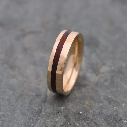 Yellow Gold Equinox Cocobolo, Comfort Fit Wood Ring - Naturaleza Organic Jewelry & Wood Rings