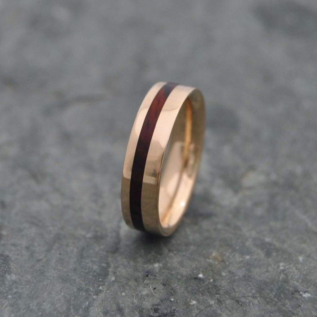 Yellow Gold Equinox Cocobolo, Comfort Fit Wood Ring - Naturaleza Organic Jewelry & Wood Rings
