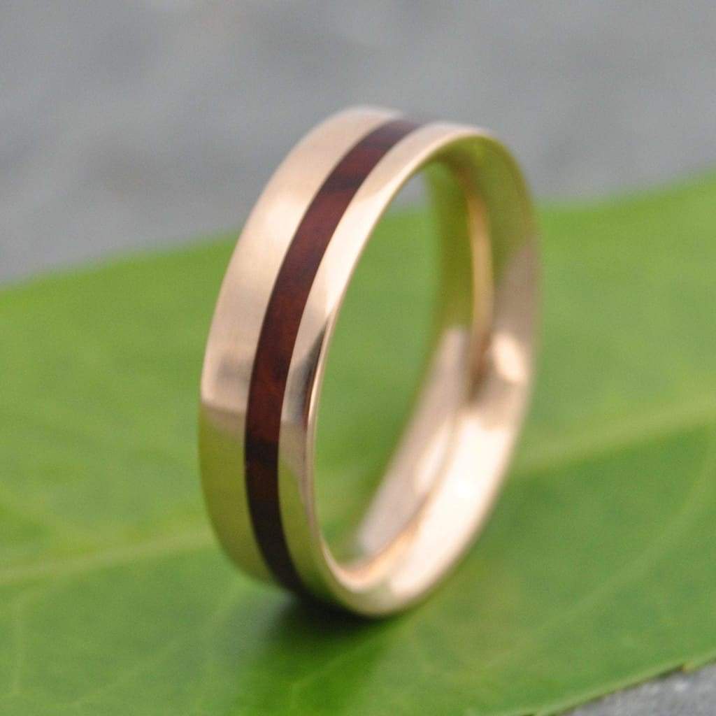 Yellow Gold Equinox Cocobolo, Comfort Fit Wood Ring - Naturaleza Organic Jewelry & Wood Rings