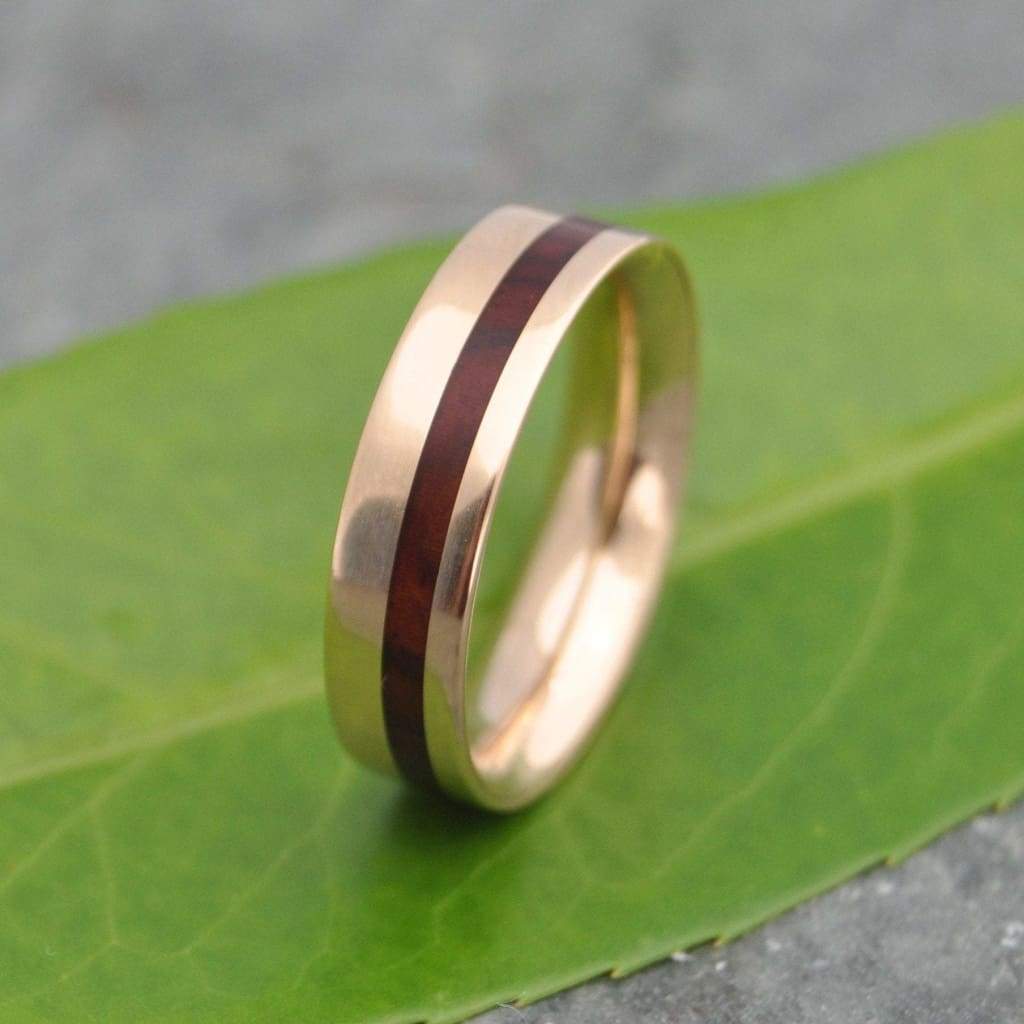 Yellow Gold Equinox Cocobolo, Comfort Fit Wood Ring - Naturaleza Organic Jewelry & Wood Rings